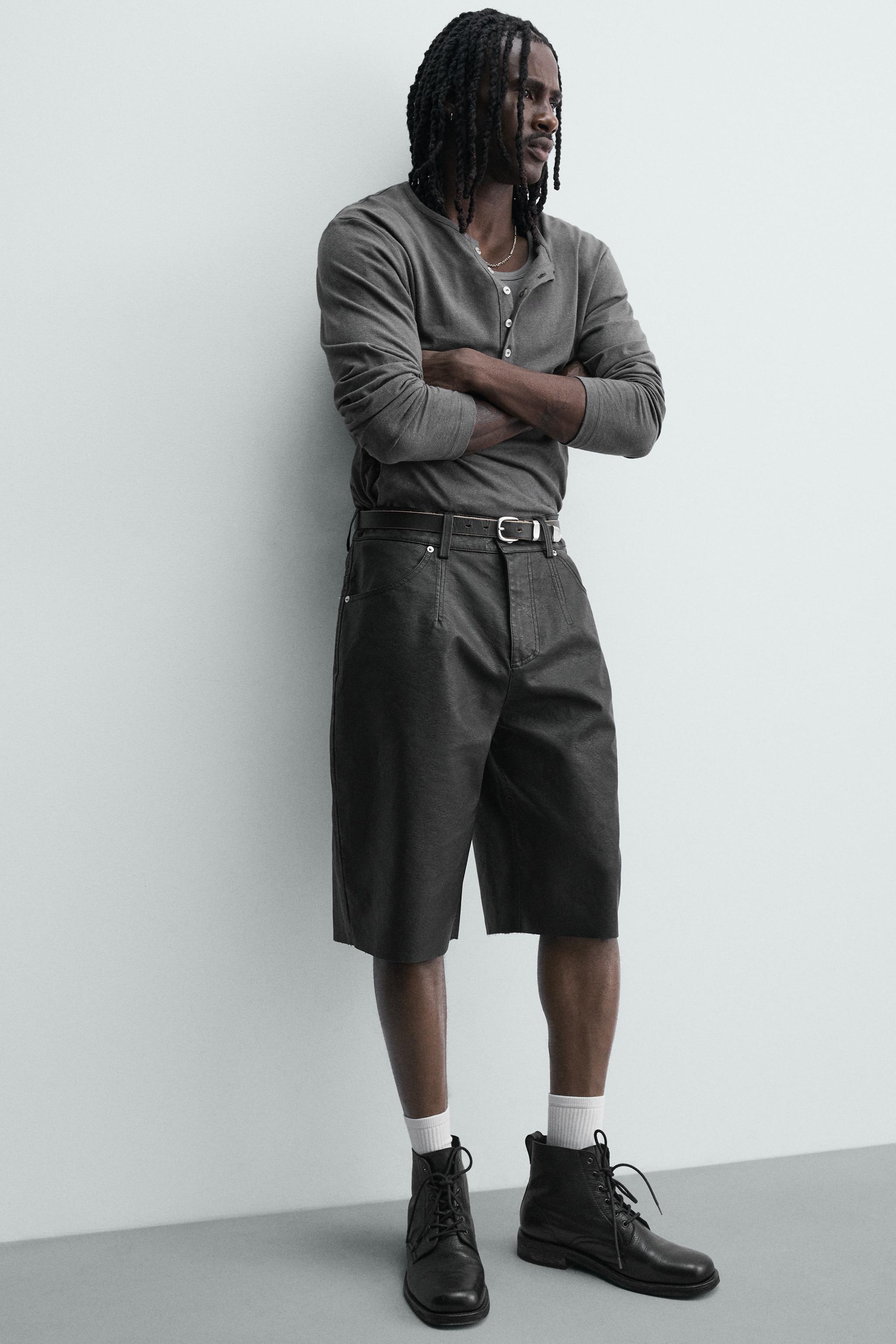 RELAXED FIT FAUX LEATHER SHORTS